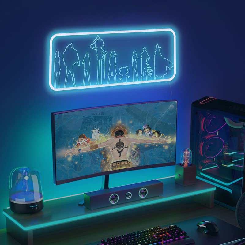 Handmade Japanese Anime Neon Signs - One Piece Heroes Luffy, Zoro, Nami, Usopp & Chopper LED Wall Light | 3D Anime Room Decor & Night Lamp for Kids & Teens (24 Inch) - Perfect for Bedroom, Game Room & Anime Themed Party Decorations