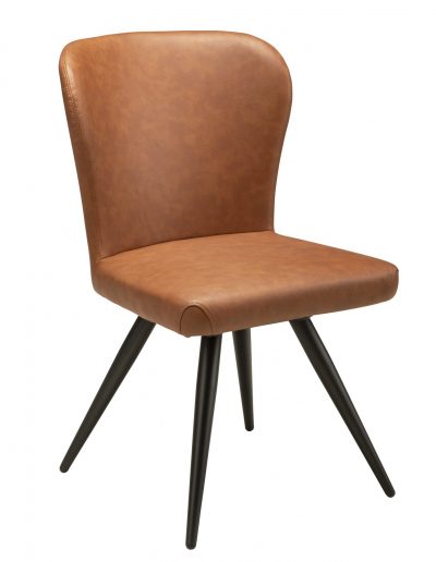 Amelie Cognac Leather Chair - Mid-Century Modern Accent Chair for Living Room, Office & Lounge - Comfortable Upholstered Seating with Wooden Legs
