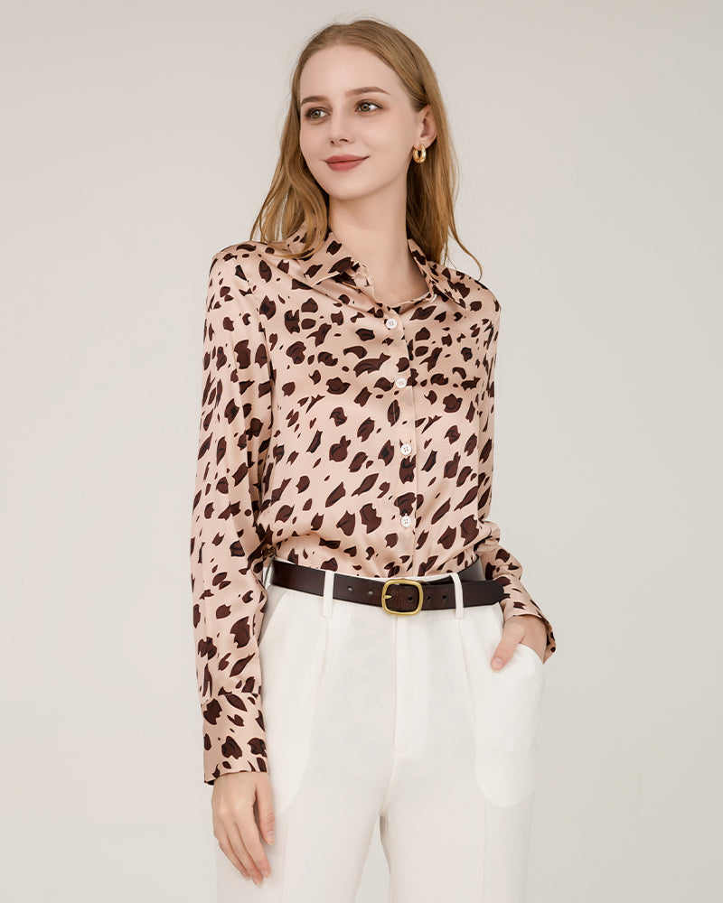 Leopard Print Silk Shirt for Women - Elegant Blouse for Office, Party & Date Night | Soft & Comfortable Luxury Top for Work & Special Occasions