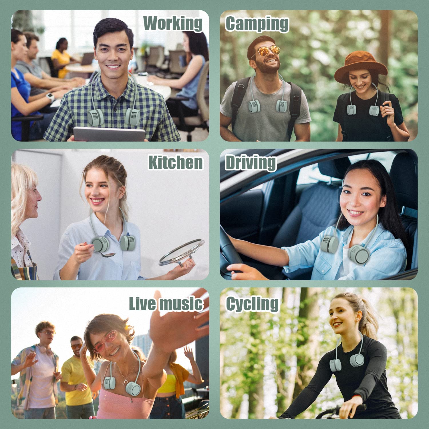 Ordbuum Portable Neck Fan - Hands-Free Rechargeable USB-C Personal Fan with 3 Speed Settings, Ultra Quiet Operation - Perfect for Office, Travel, Gym, Outdoor Sports & Reading (Green)