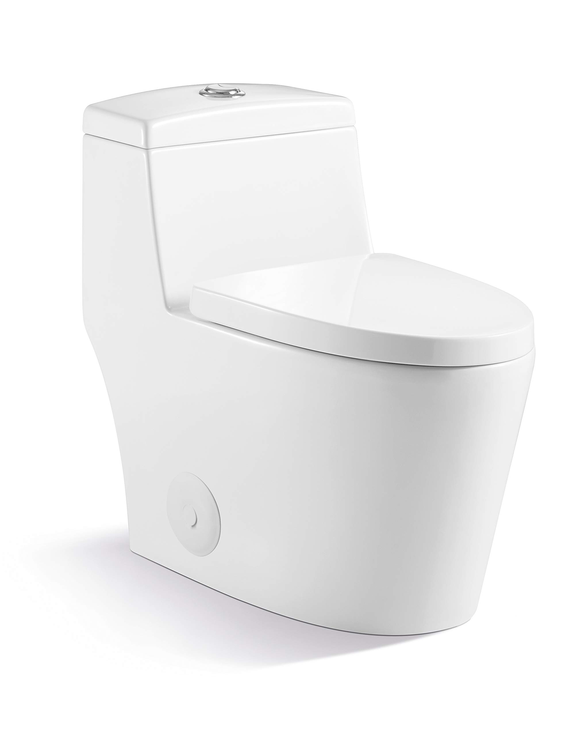 Kingsman One Piece Elongated Toilet with Dual Flush 1.2/1.6 GPF & Soft Close Seat - Modern Water Saving Design for Bathroom & Powder Room - Pure White MJ80 | Perfect for Contemporary Homes & Commercial Spaces