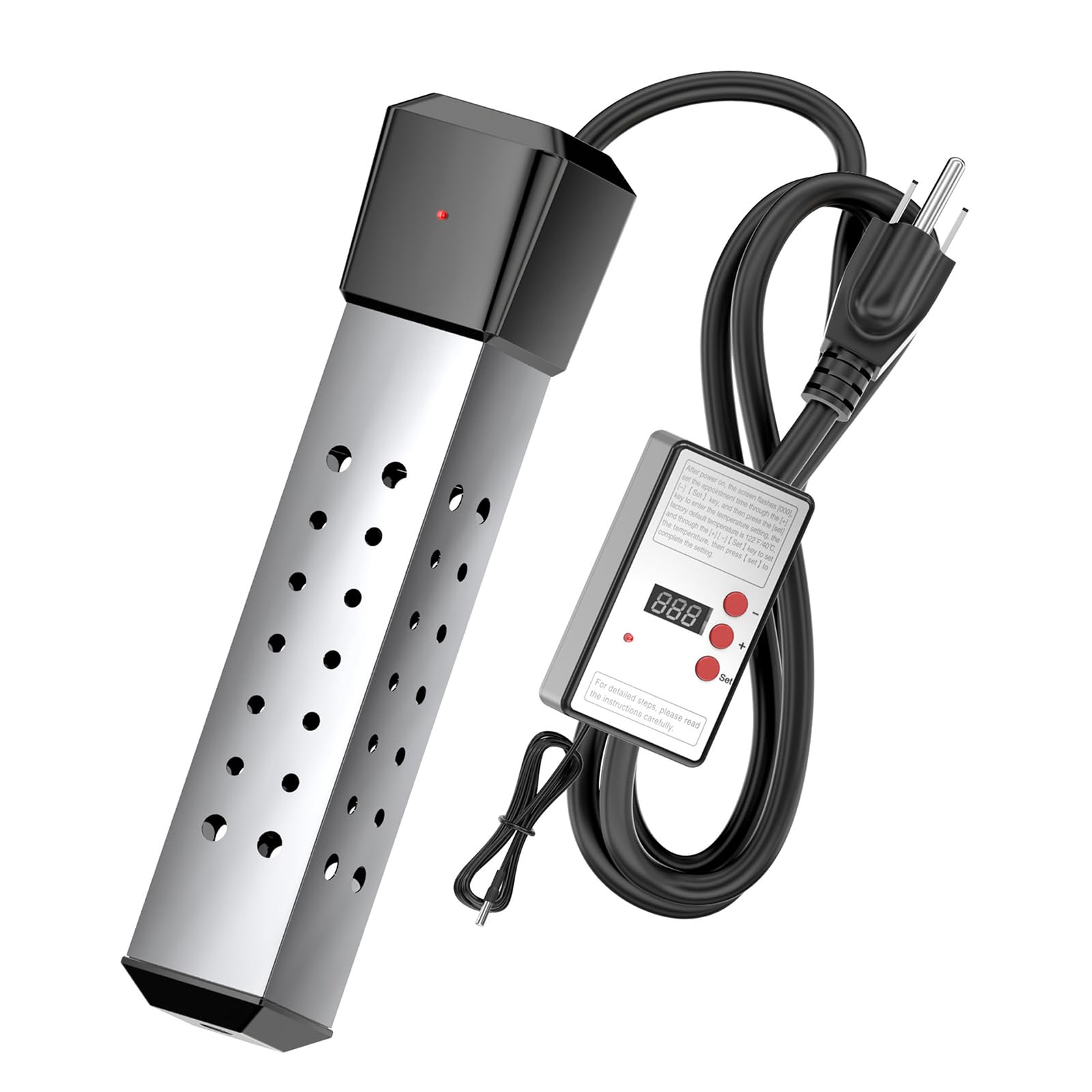 2000W Portable Immersion Water Heater with Digital Thermostat - Stainless Steel Submersible Bucket Heater for Mini Pools, Bathtubs, Travel & Camping | Fast Heating for Home, Hotel, RV & Outdoor Use