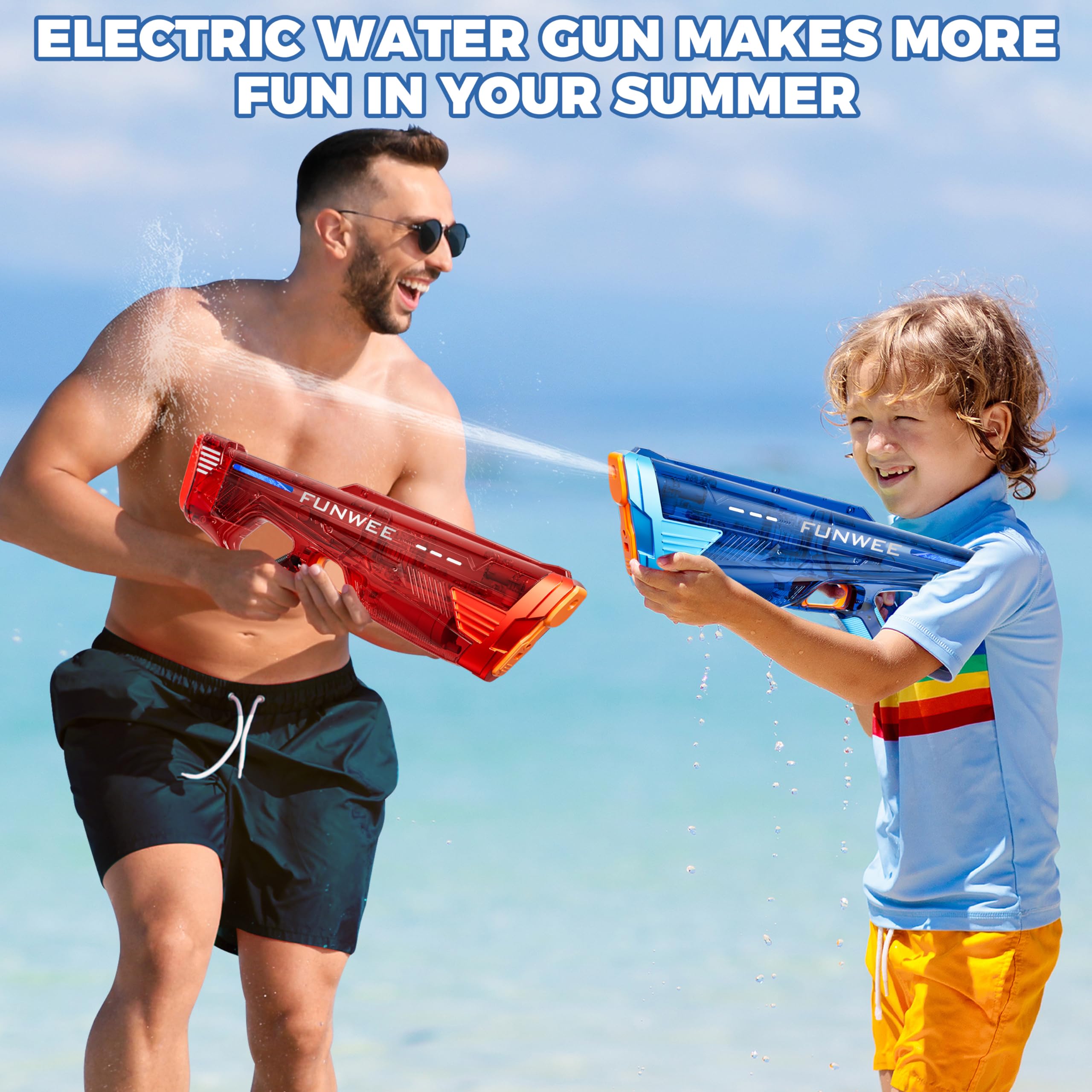 2 Pack Electric Water Gun for Adults & Kids - Powerful Automatic Squirt Gun with 100+ Shots Capacity, Long Range 28-32 FT - High Pressure Water Blaster for Pool Parties, Beach Games & Outdoor Summer Fun (Blue & Red)