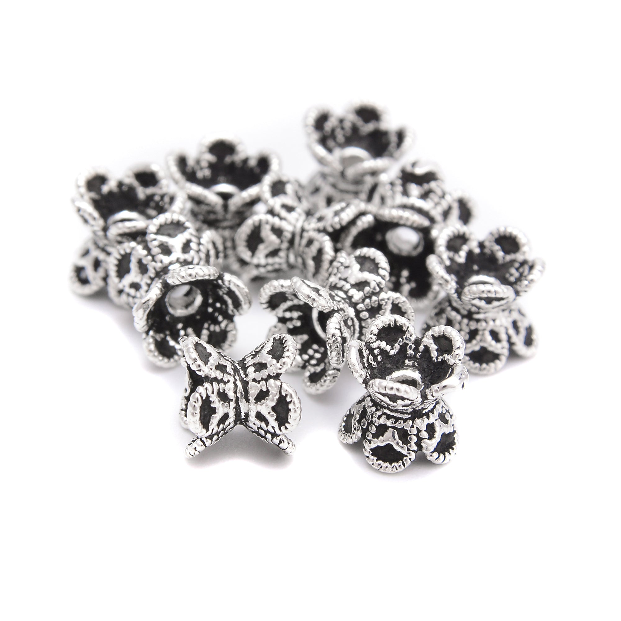 925 Sterling Silver Beads Cap 6x7mm - 8 Pcs Per Bag for Jewelry Making, DIY Bracelets & Necklaces - High-Quality Silver Bead Caps for Crafting