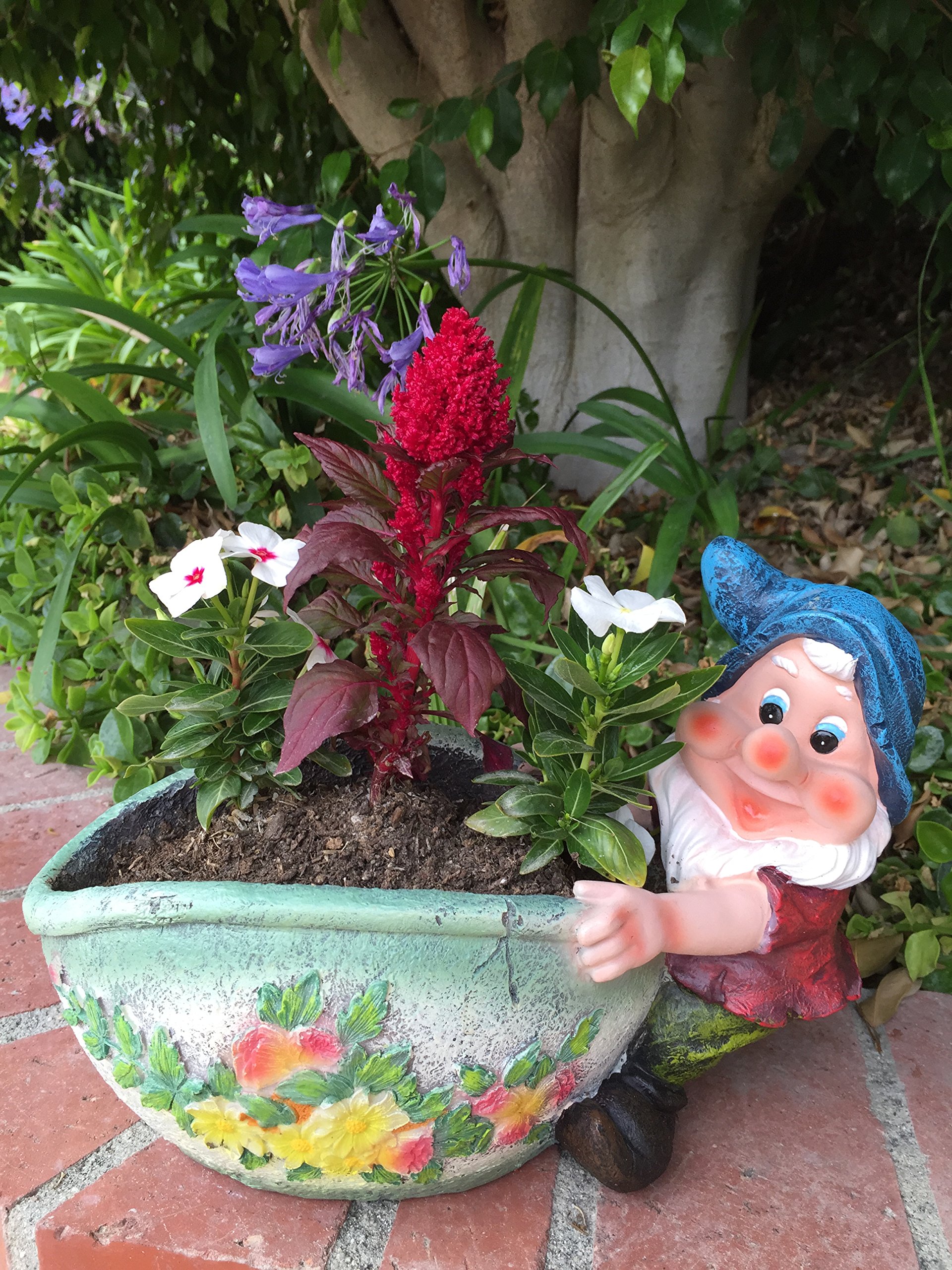 Cute Gnome Dragging Flower Pot Planter - SNF91201 | Whimsical Garden Decor for Outdoor & Indoor Use