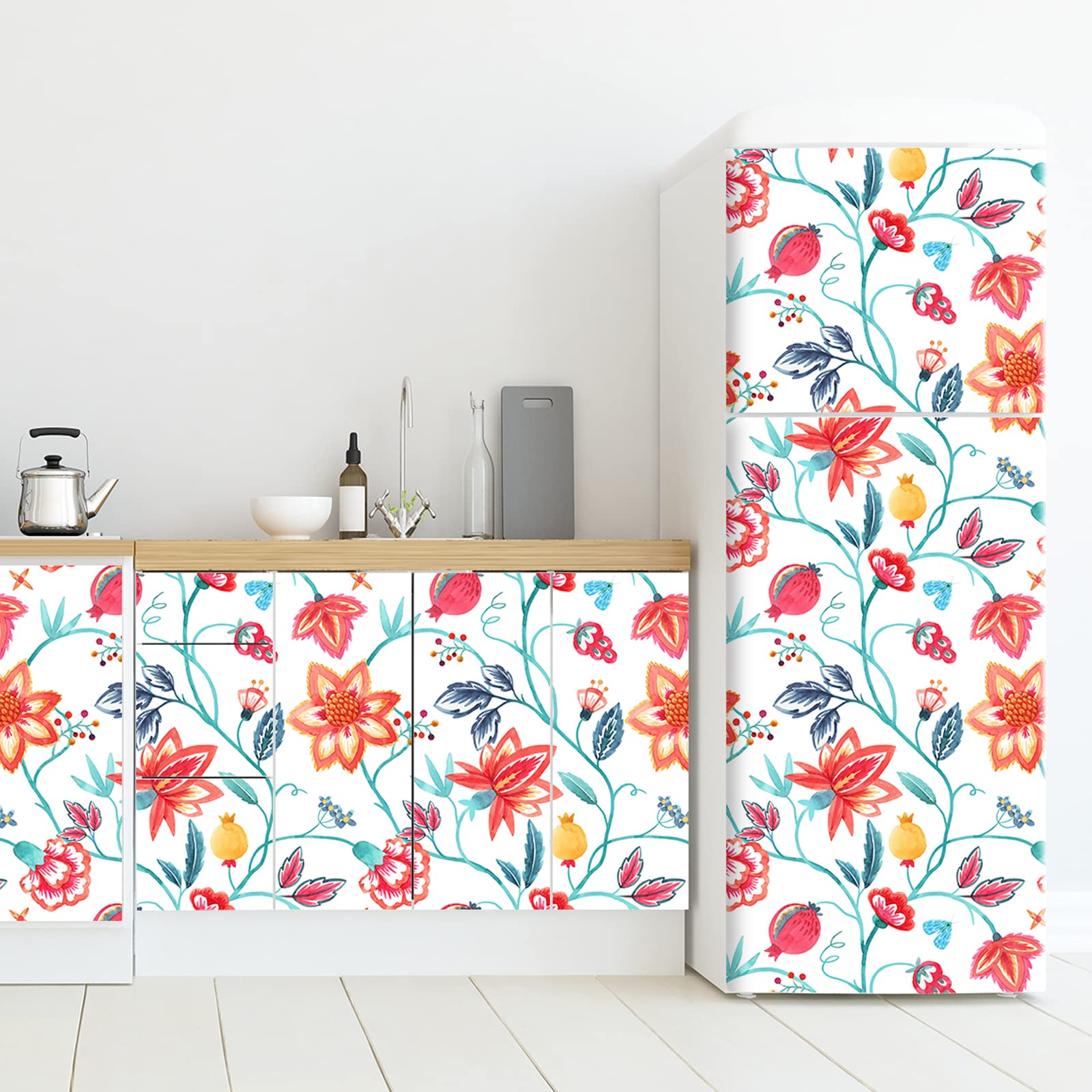 VaryStyle Orange Red Floral Peel and Stick Wallpaper - 17.7