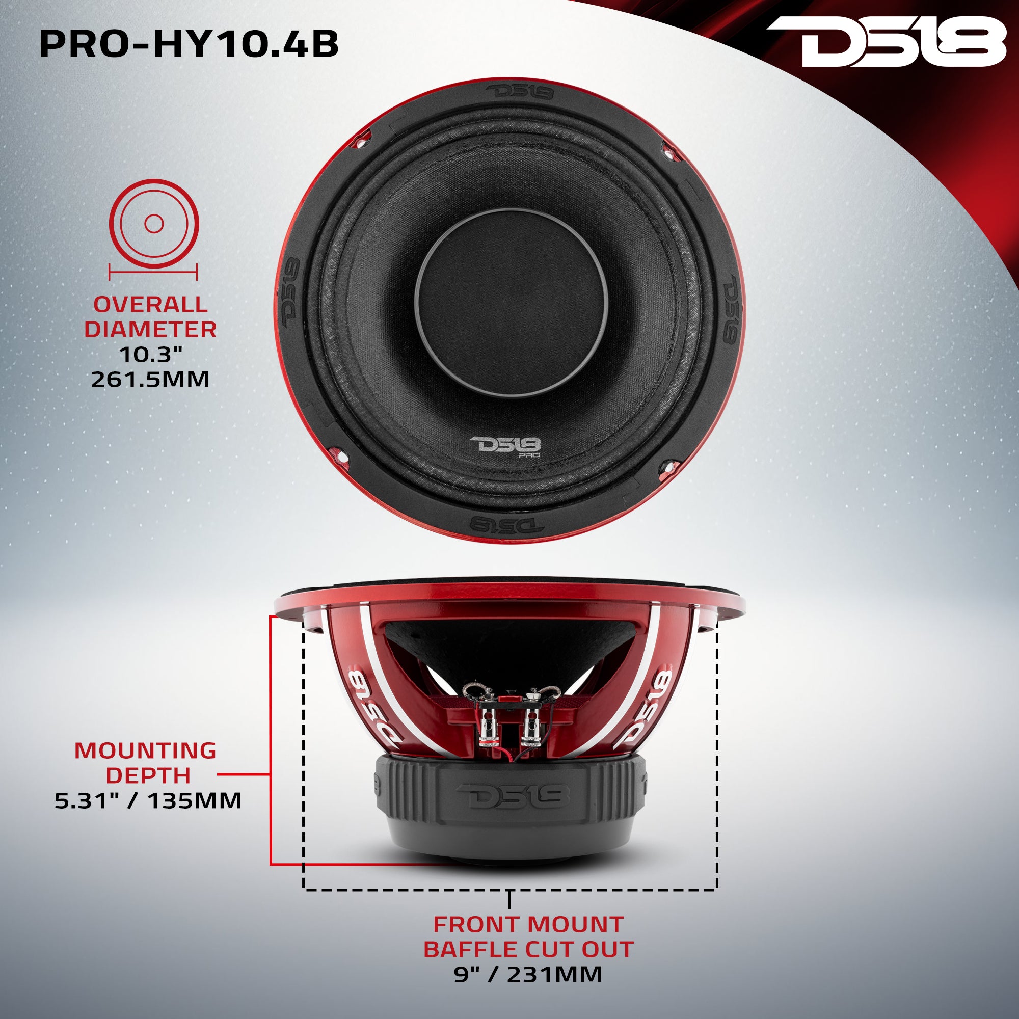 PRO 10 Water Resistant Hybrid Mid-Range Loudspeaker with Built-in Driver - 350 Watts RMS, 4 Ohm - Perfect for Outdoor Events, Marine Use & Professional Audio Systems
