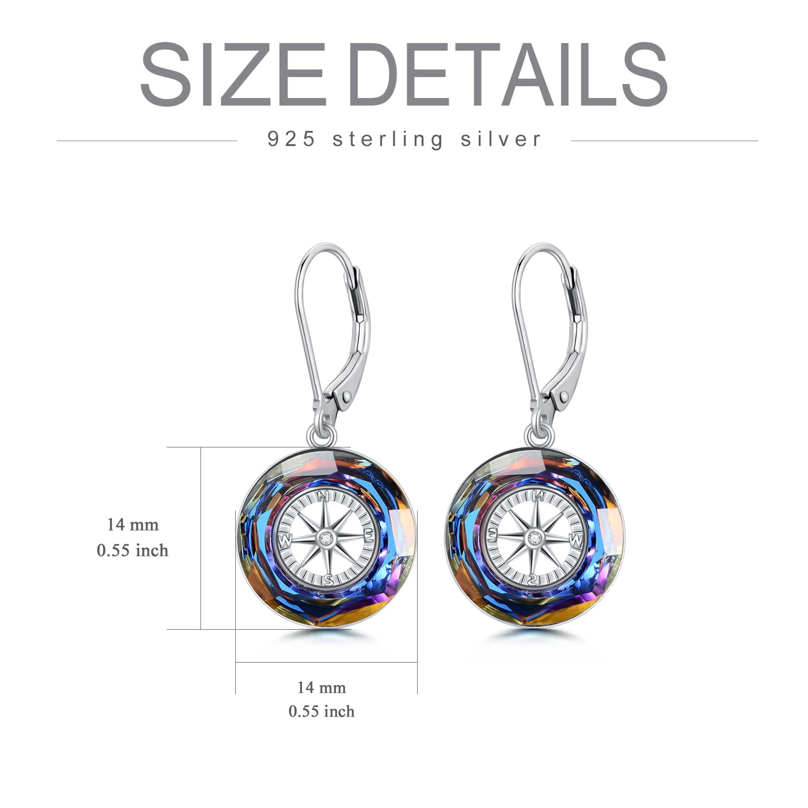 925 Sterling Silver Compass Earrings with Swarovski Crystal - Elegant Dangle Earrings for Women, Perfect Graduation Gift & Travel Jewelry for Adventurous Souls | Ideal for College Graduation, Wanderlust Trips & Everyday Wear