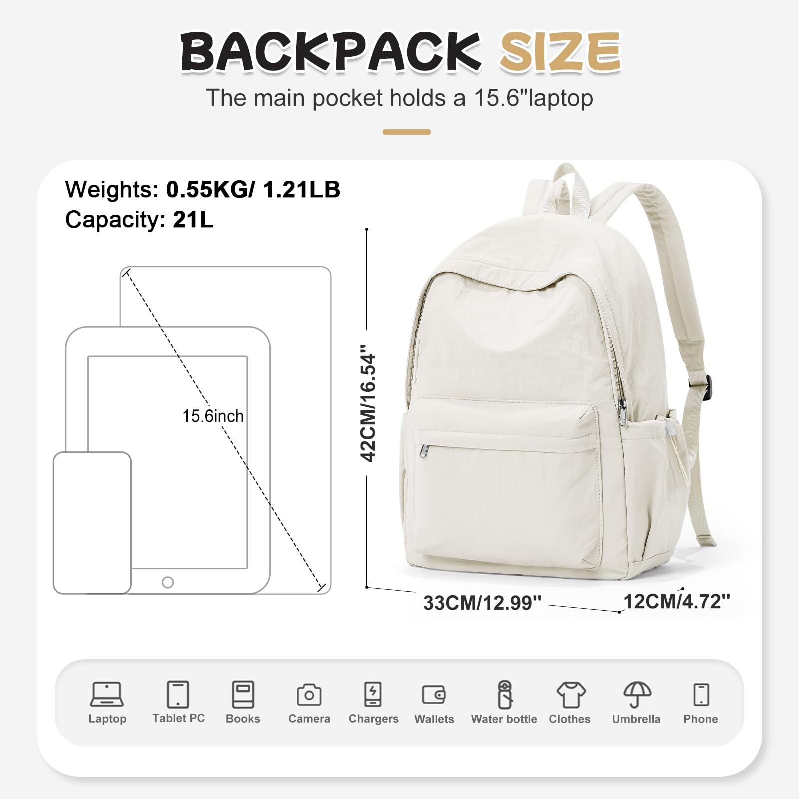 VGOCO Laptop Backpack for Men & Women - Waterproof Travel Backpack with USB Charging Port, 15.6 Inch Business Backpack for Work, School, College, Commuting & Outdoor Activities
