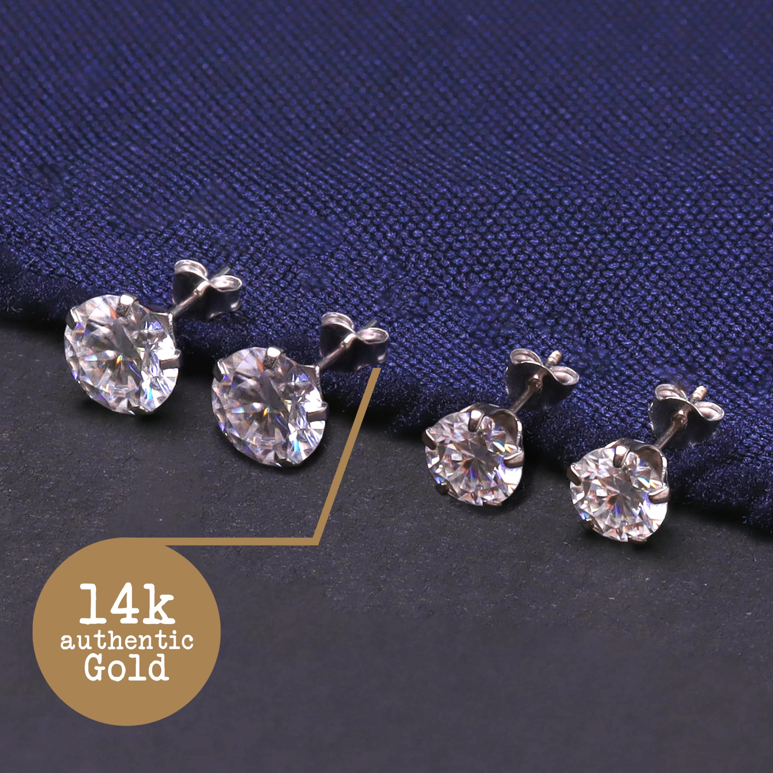 14K Yellow Gold & White Gold Moissanite Diamond Stud Earrings for Women & Men – Hypoallergenic Wedding, Anniversary & Gift Jewelry – Perfect for Everyday Wear, Date Nights & Special Occasions