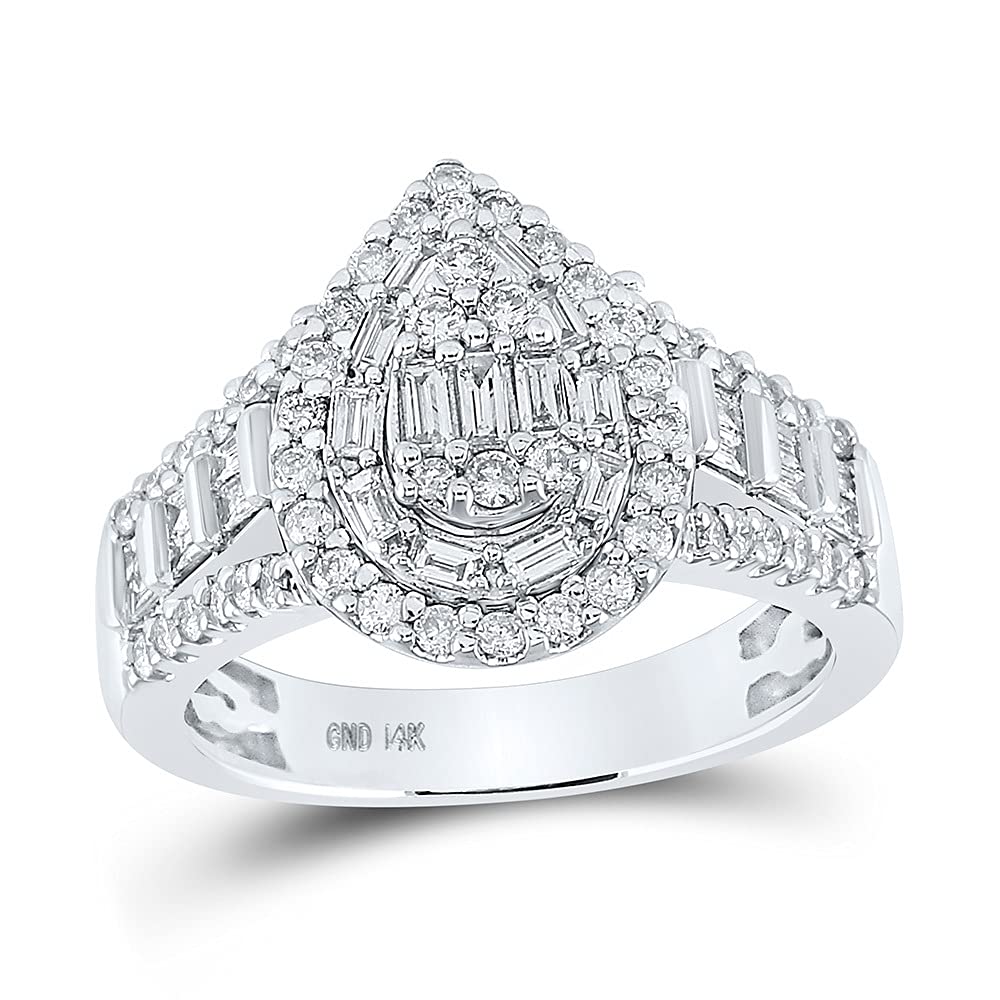 14K White Gold Round Diamond Teardrop Ring for Women - 1 CTTW Elegant Jewelry Gift for Anniversary, Engagement & Special Occasions