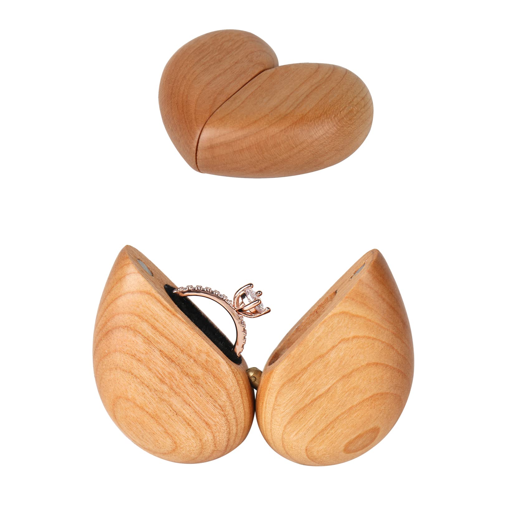 Premium Wooden Ring Box for Wedding & Engagement - Heart Shaped Cherry Wood Jewelry Box for Proposal, Vows & Ceremonies - Perfect for Romantic Moments & Keepsake Storage