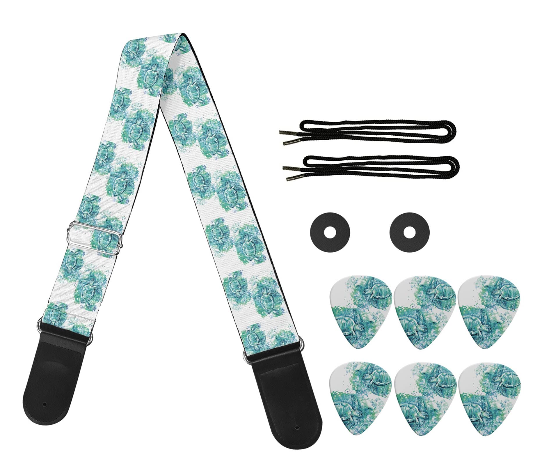 KUILIUPET Adjustable Guitar Strap for Acoustic & Electric Bass Guitars with Picks Pocket - Includes 5 Guitar Picks - Universal Instrument Accessories Set for Performances & Practice Sessions