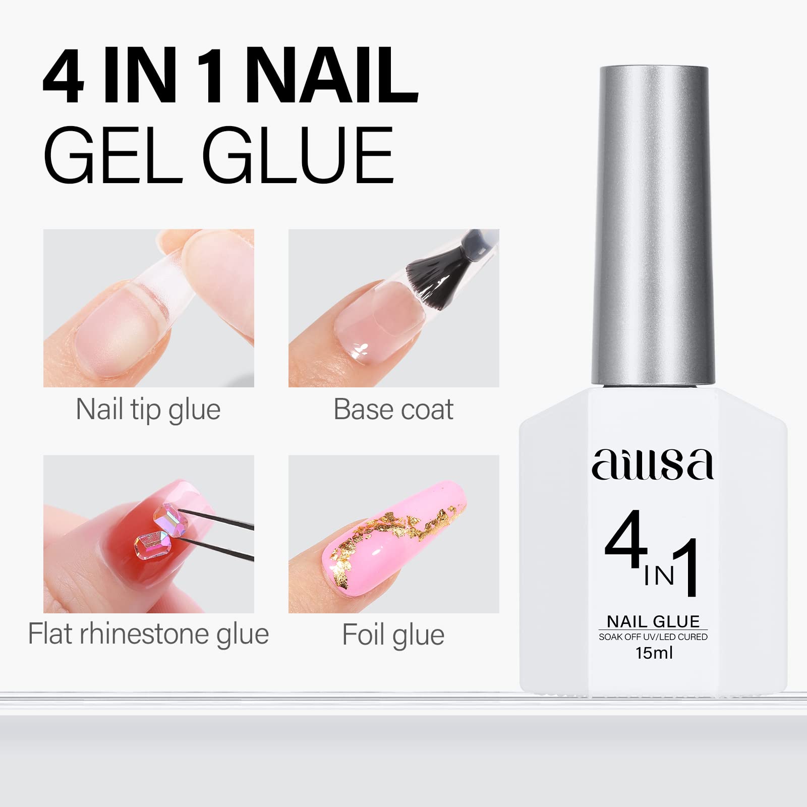 AILLSA Short Coffin Nail Tips with Nail Glue Bundle - 24pcs False Nails for Women, Natural Acrylic Nails, DIY Manicure Kit for Home & Salon Use | Perfect for Parties, Weddings, and Everyday Wear