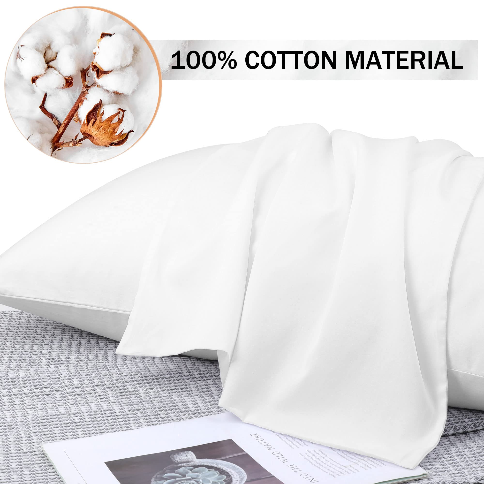 Premium Soft Cotton Pillowcases Set of 2 - Breathable & Hypoallergenic Bedding for Side Sleepers - Perfect for Home, Hotel, and Travel Use