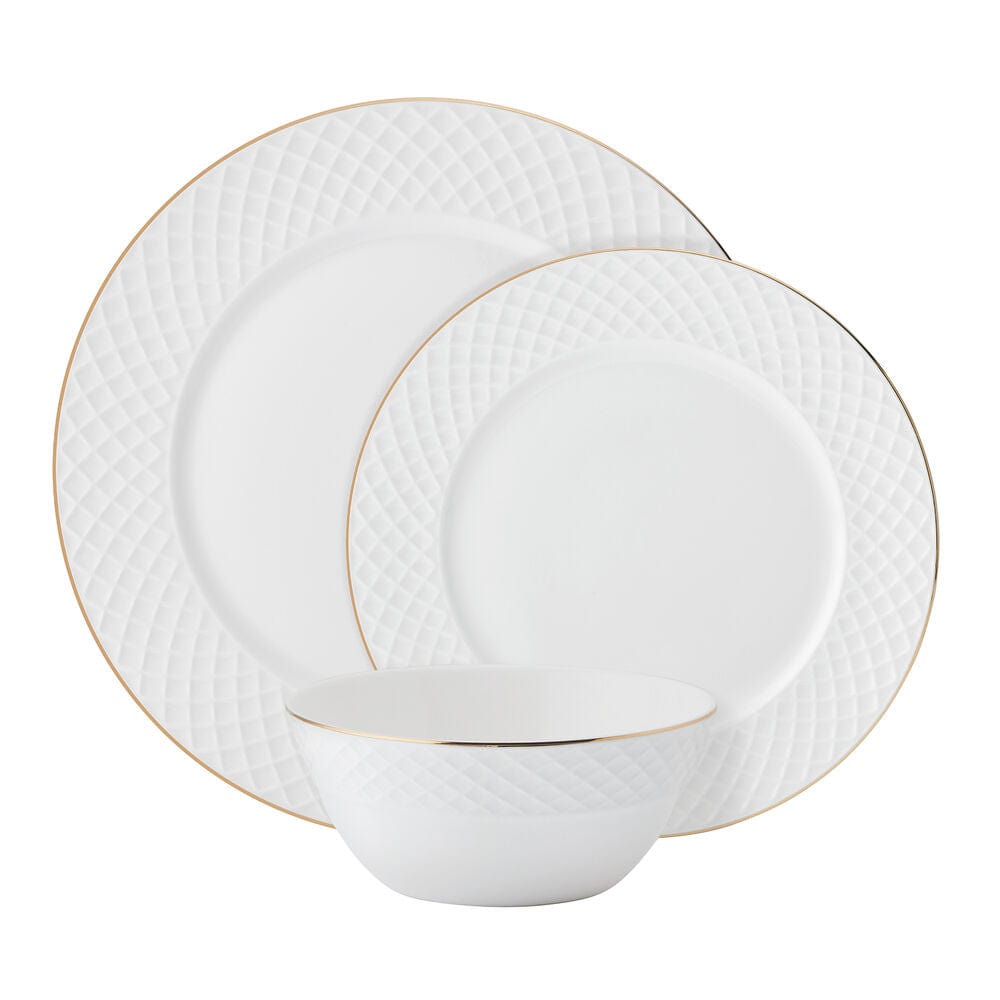 Trellis Gold 12-Piece Dinnerware Set - Service for 4 - Elegant Tableware for Fine Dining, Dinner Parties & Special Occasions
