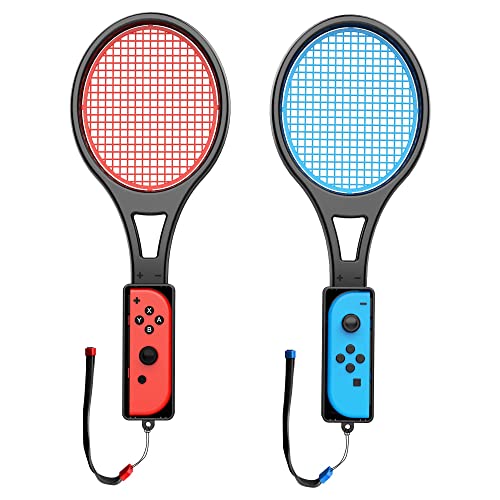TALK WORKS Tennis Racket Controller for Nintendo Switch & Switch OLED - 2 Pack Joy-Con Grip Accessories for Mario Tennis Aces - Perfect for Family Game Night & Sports Simulation
