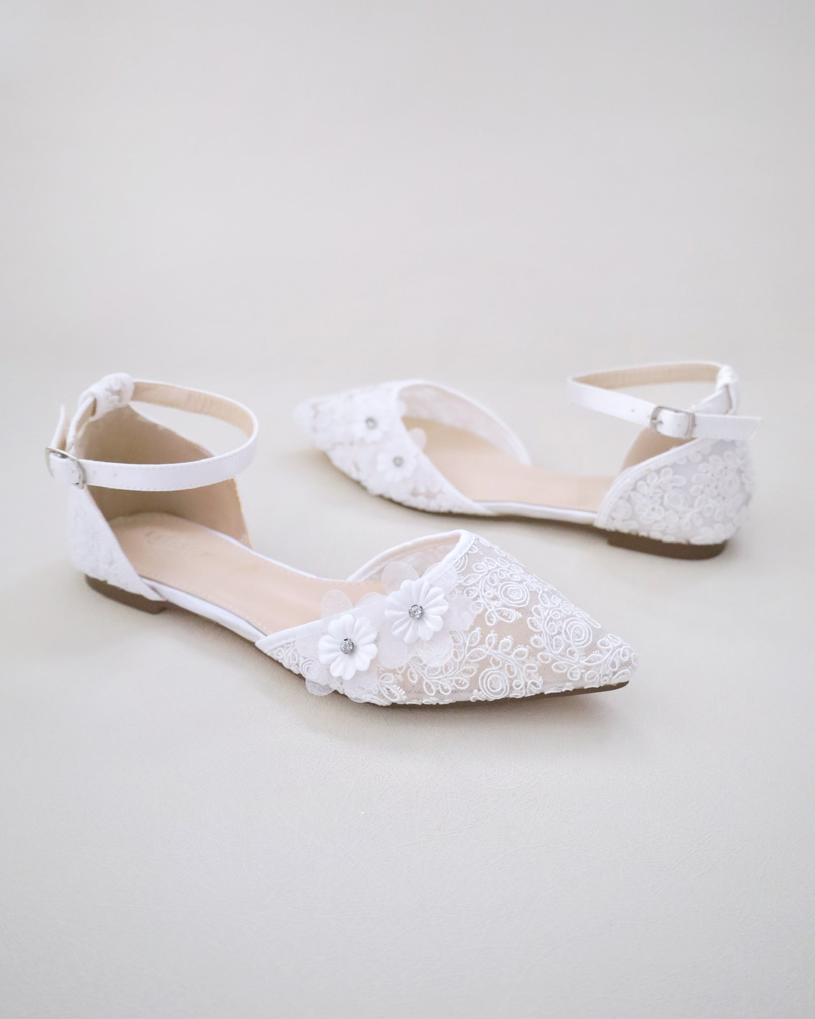 Elegant Crochet Lace Pointed Toe Flats with Floral Applique - Perfect for Weddings, Parties & Spring Fashion