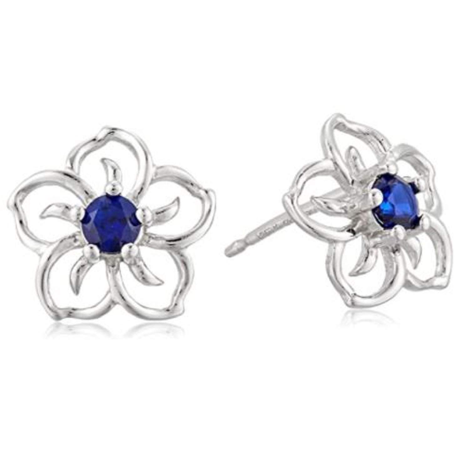 0.50 Carat Natural Blue Sapphire Flower Stud Earrings - 14k White Gold Plated 925 Sterling Silver - Perfect for Weddings, Anniversaries & Special Occasions