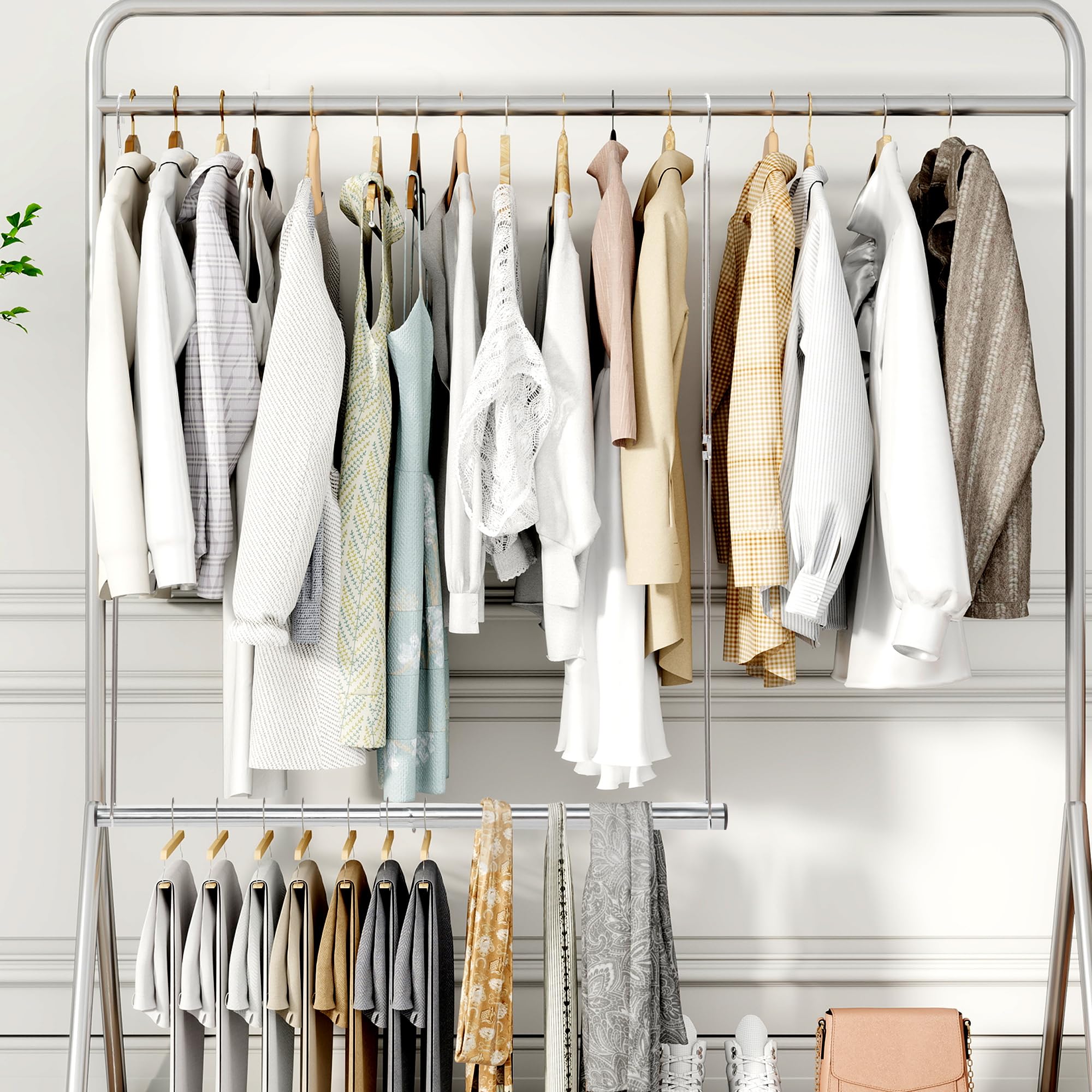 STORAGE MANIAC Adjustable Hanging Closet Organizer - Space Saving Double Rod Extender for Clothes (2 Pack, Chrome) - Perfect for Small Closets, Dorm Rooms & Apartment Storage Solutions