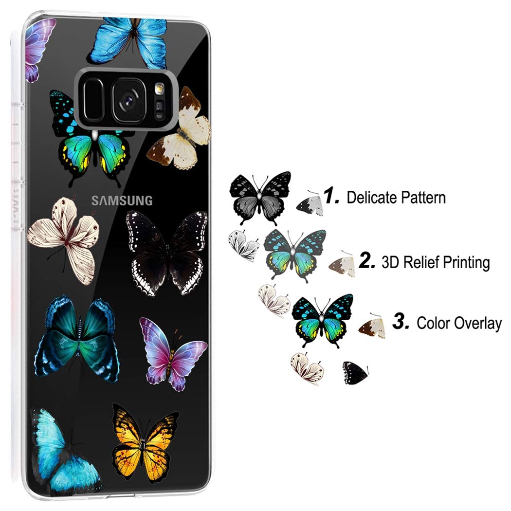 Samsung Galaxy S8 Phone Case for Women - Slim Shockproof Clear Floral TPU Protective Cover with Butterfly Design | Perfect for Everyday Use, Work & Travel