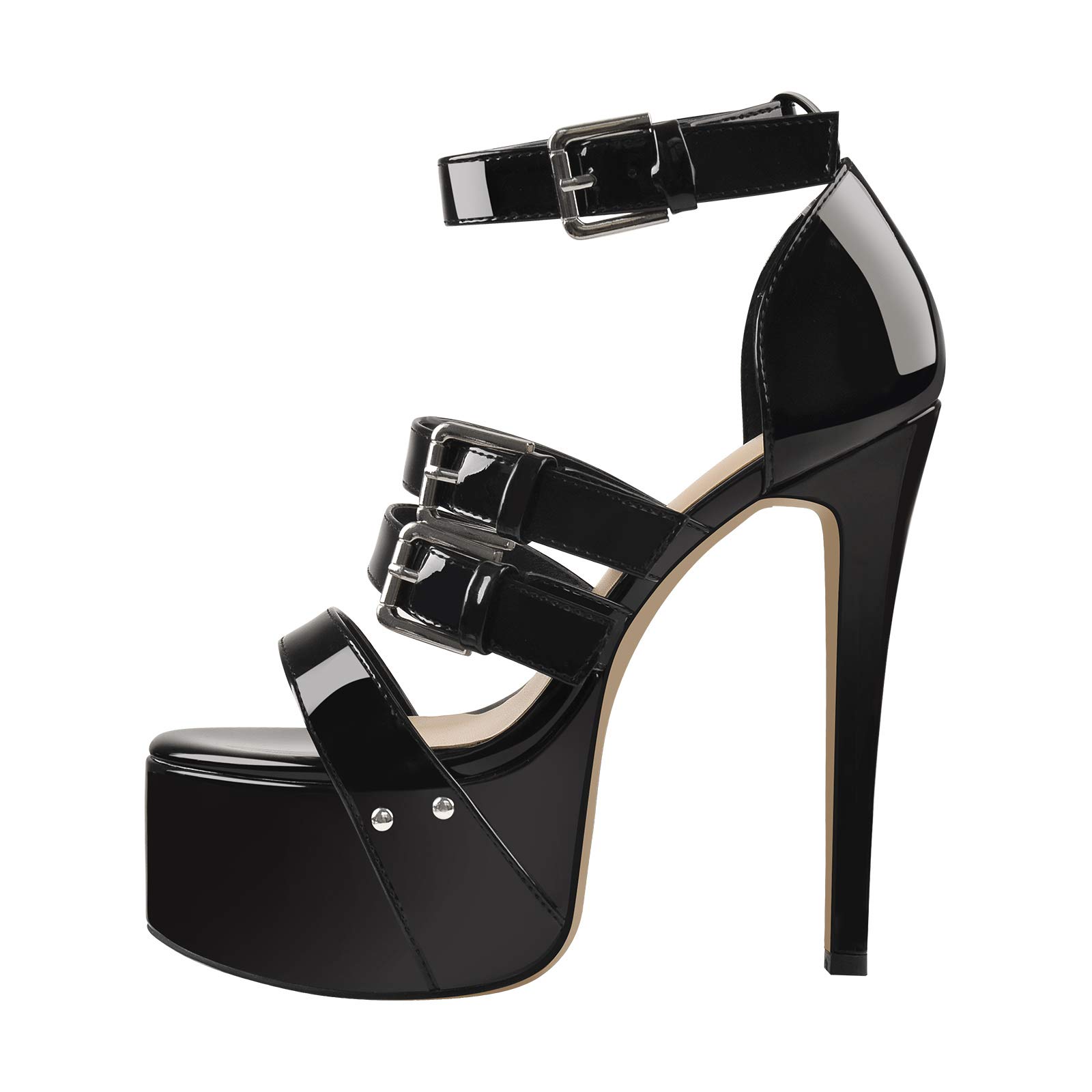 Richealnini Women's Platform Heel Sandals with Ankle Straps & Buckles - Sexy Stiletto High Heels for Parties, Weddings & Night Out