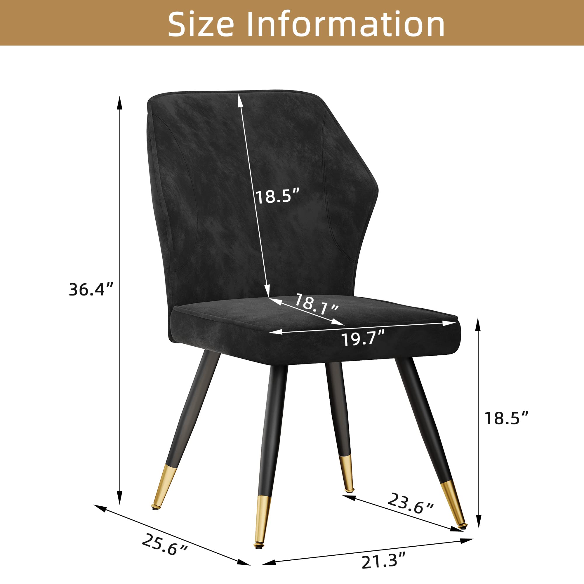 Black Velvet Dining Chairs Set of 2 - Modern Upholstered Kitchen & Living Room Accent Chairs, Armless Side Chairs for Dining Room, Home Decor | Perfect for Small Spaces, Apartments & Cozy Gatherings