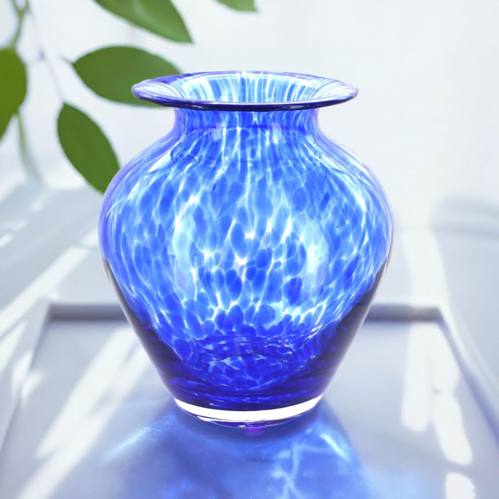 Blue Rose Polish Pottery Cobalt Confetti Glass Vase - Handmade Floral Centerpiece for Home Decor, Wedding, Dining Table & Gift Ideas