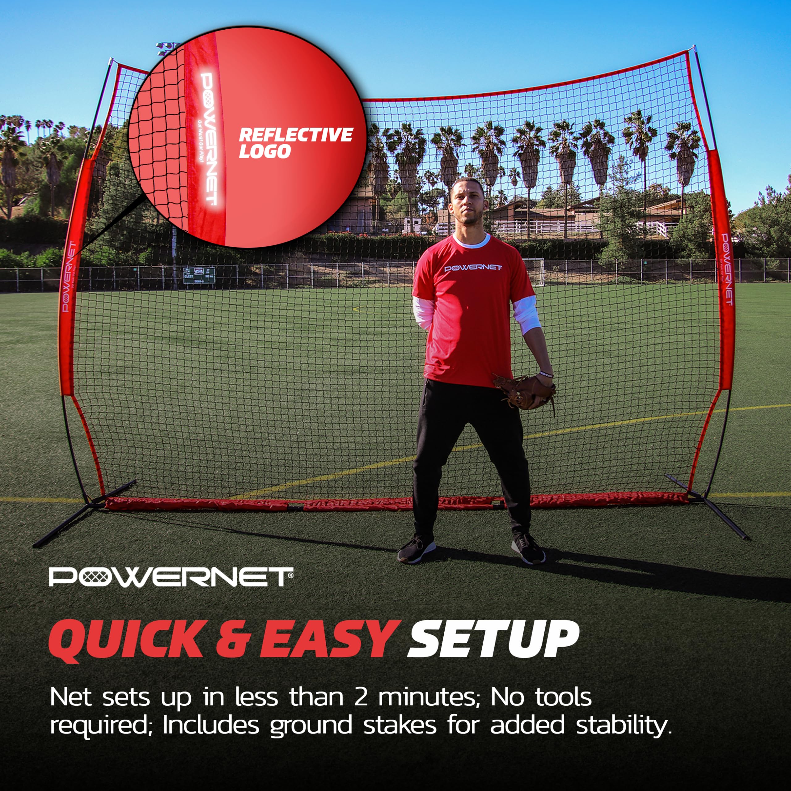 PowerNet Portable Sports Rebounder Net for Basketball, Volleyball, Soccer, Baseball, Softball & Lacrosse | Indoor/Outdoor Safety Backstop for Backyard, Garage & Driveway | Perfect for Training, Practice & Game Protection