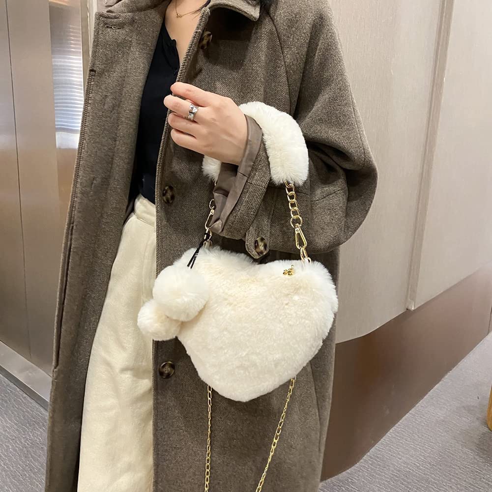 Rejolly Furry Heart Shaped Purse for Women & Girls - Soft Fluffy Faux Fur Small Shoulder Bag Clutch - Perfect for Parties, Date Nights & Casual Outings