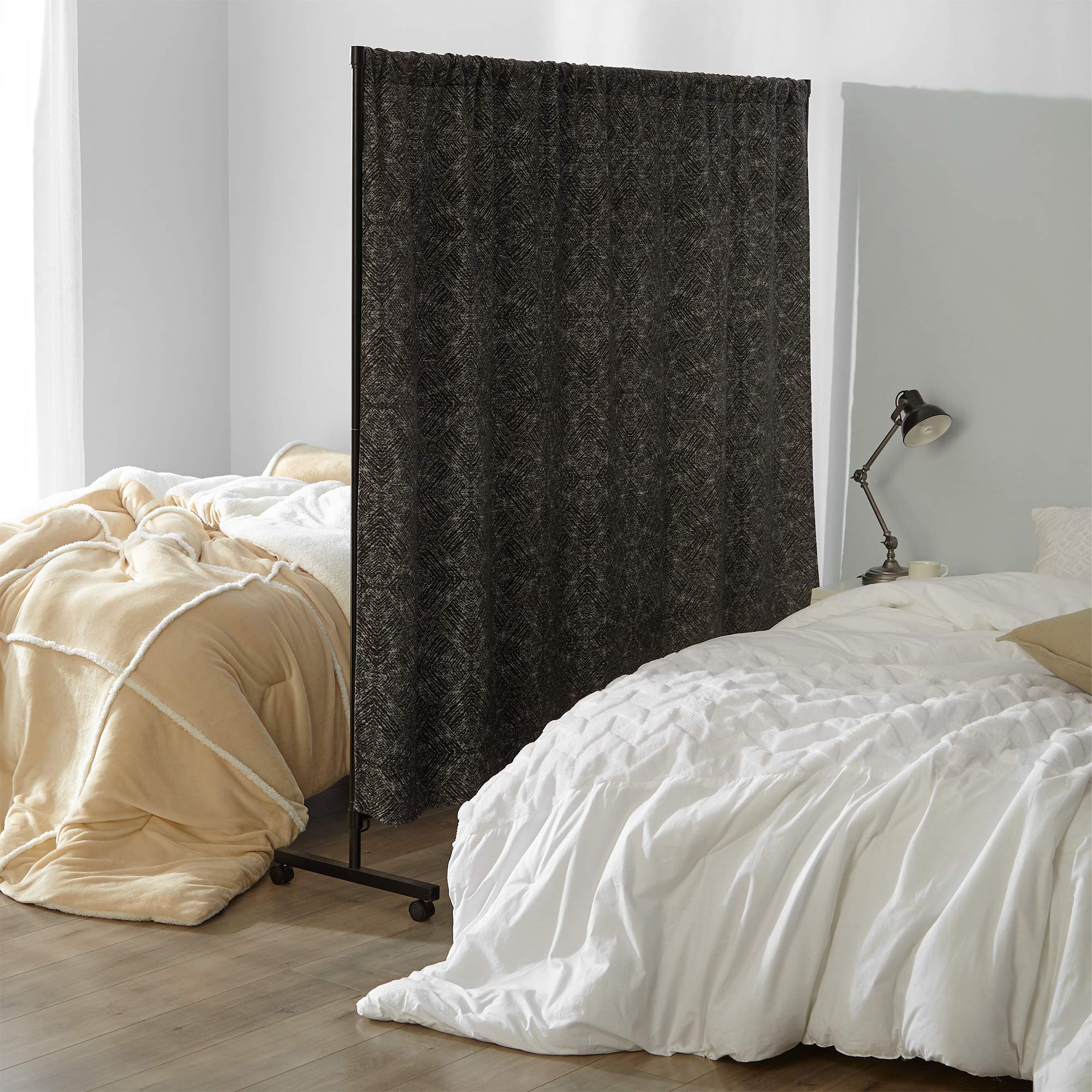 Black Frame Privacy Room Divider with Jacquard Fabric - Elegant Home & Office Partition for Bedroom, Living Room, and Workspace