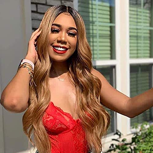 4x4 Closure Human Hair Wigs 20 Inch Glueless Lace Front Straight Wig - Strawberry Blonde with Dark Roots #1B27 Ombre - Pre Plucked 150% Density 2-Tone Colored Hair for Women | Natural Look for Daily Wear, Parties & Special Occasions