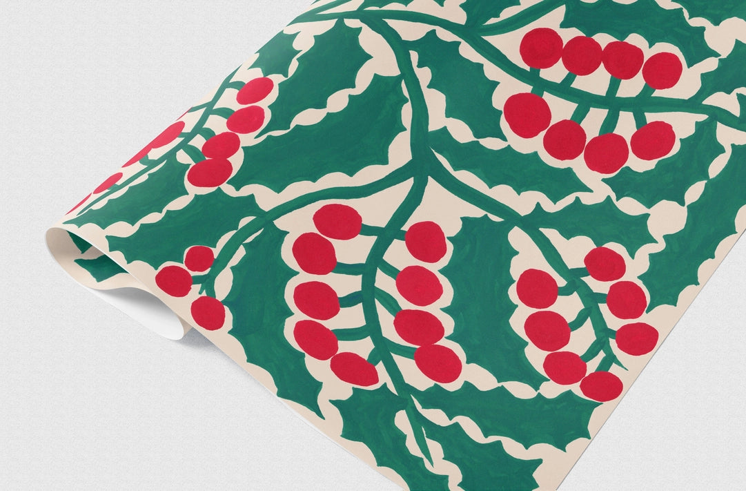 Holly Gift Wrap - Premium Christmas Wrapping Paper Set for Holiday Presents - Perfect for Xmas Gifts, Party Favors & Home Decor