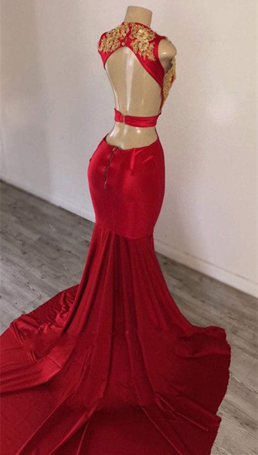 Graceprom Women's Elegant Lace Appliques Mermaid Prom Dress - V Neck Backless Long Evening Gown for Formal Events, Homecoming, Wedding Guest & Special Occasions