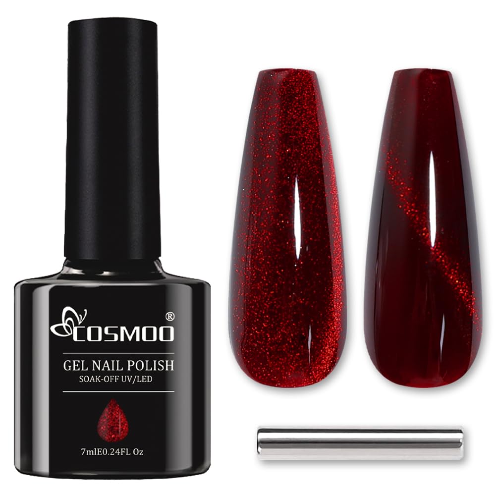 Wine Red Cat Eye Gel Nail Polish with Magnetic Effect - Shimmering Glitter Gel Polish for Salon & DIY Manicures at Home (0.34 Fl Oz) - Perfect for Parties, Weddings & Special Occasions