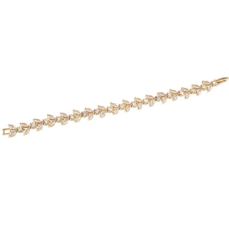 Elegant Crystal Wedding Bracelet with Gold Finish - Perfect for Brides, Bridesmaids, and Special Occasions