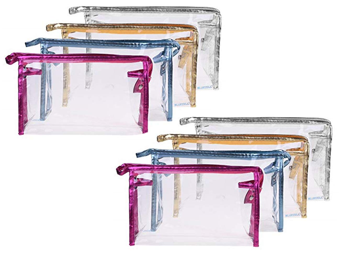 8 Pack Clear Waterproof Makeup Bags - Transparent Vinyl Travel Toiletry Pouch with Zipper for Cosmetics, Toiletries & Essentials | Perfect for Travel, Gym, Beach & Daily Organization