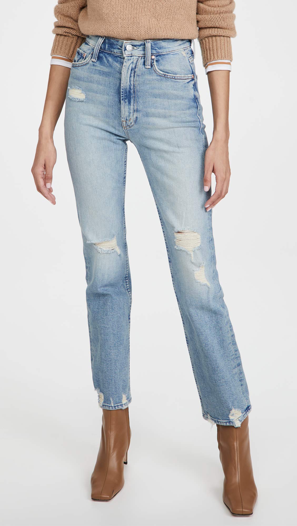 MOTHER Women's The Insider Crop Jeans - High Waist Distressed Denim for Casual Outfits & Street Style | Perfect for Daytime Errands, Weekend Brunch & Night Out