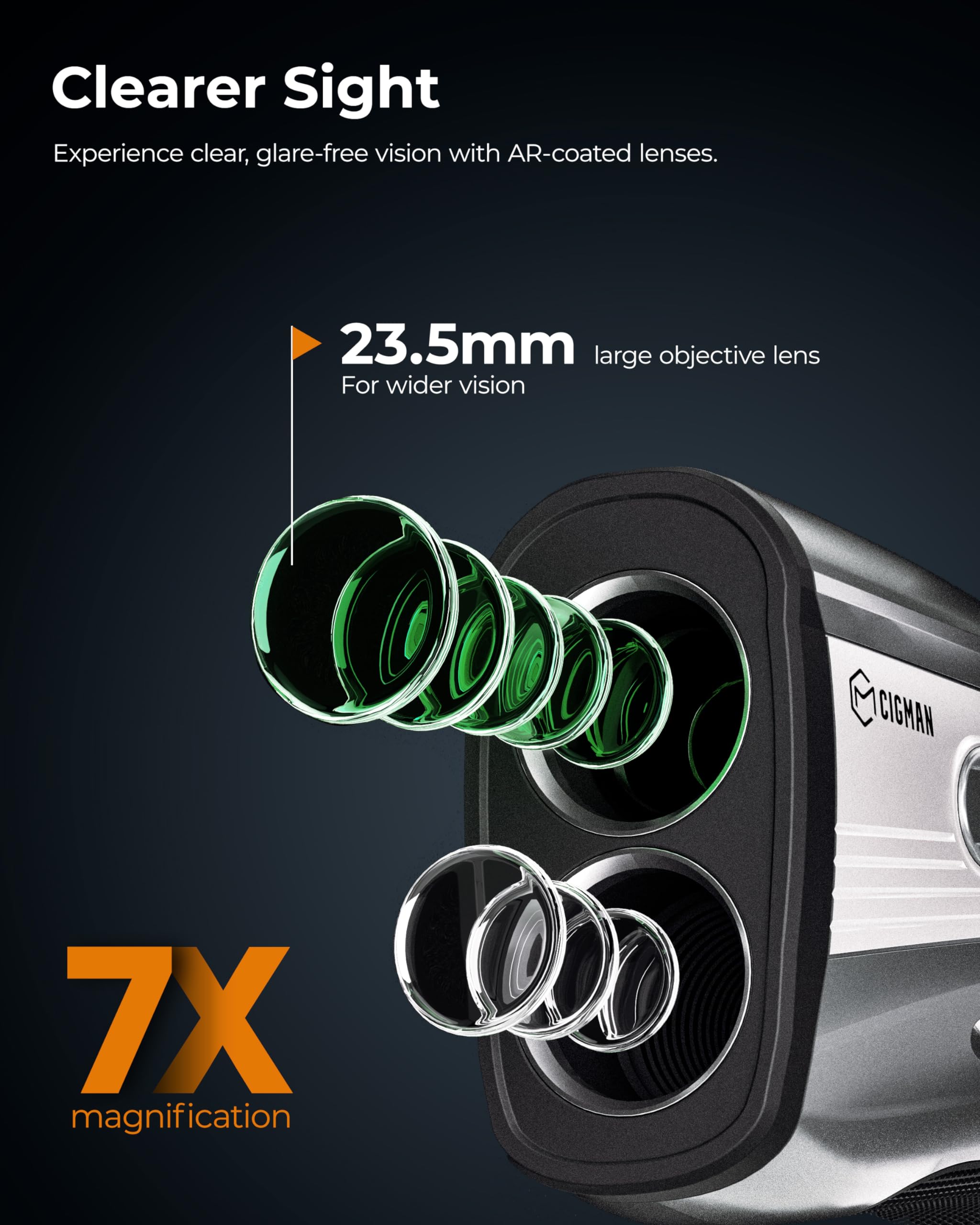 CIGMAN 850-1200 Yards Golf Laser Rangefinder with Slope - Rechargeable Magnetic Golf Range Finder with Continuous Scan, High-Precision LCD/OLED Screen, Flag Pole Lock & Vibration, 7X Magnification - Perfect for Golfing & Hunting Adventures
