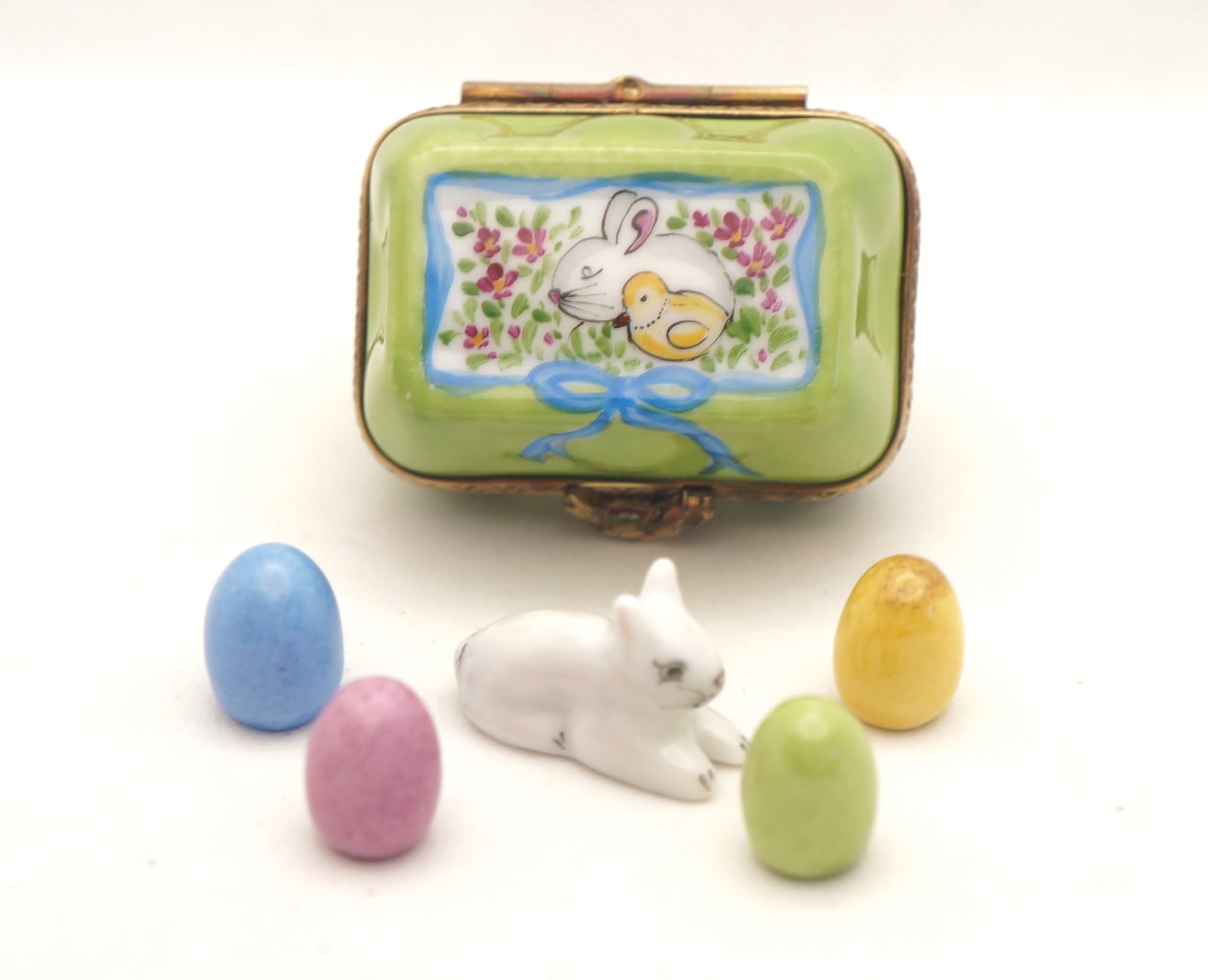 Authentic Hand-Painted Limoges Porcelain Egg Carton Box with Removable Eggs & Bunny - French Collectible Home Decor for Easter, Spring Display & Gift Giving