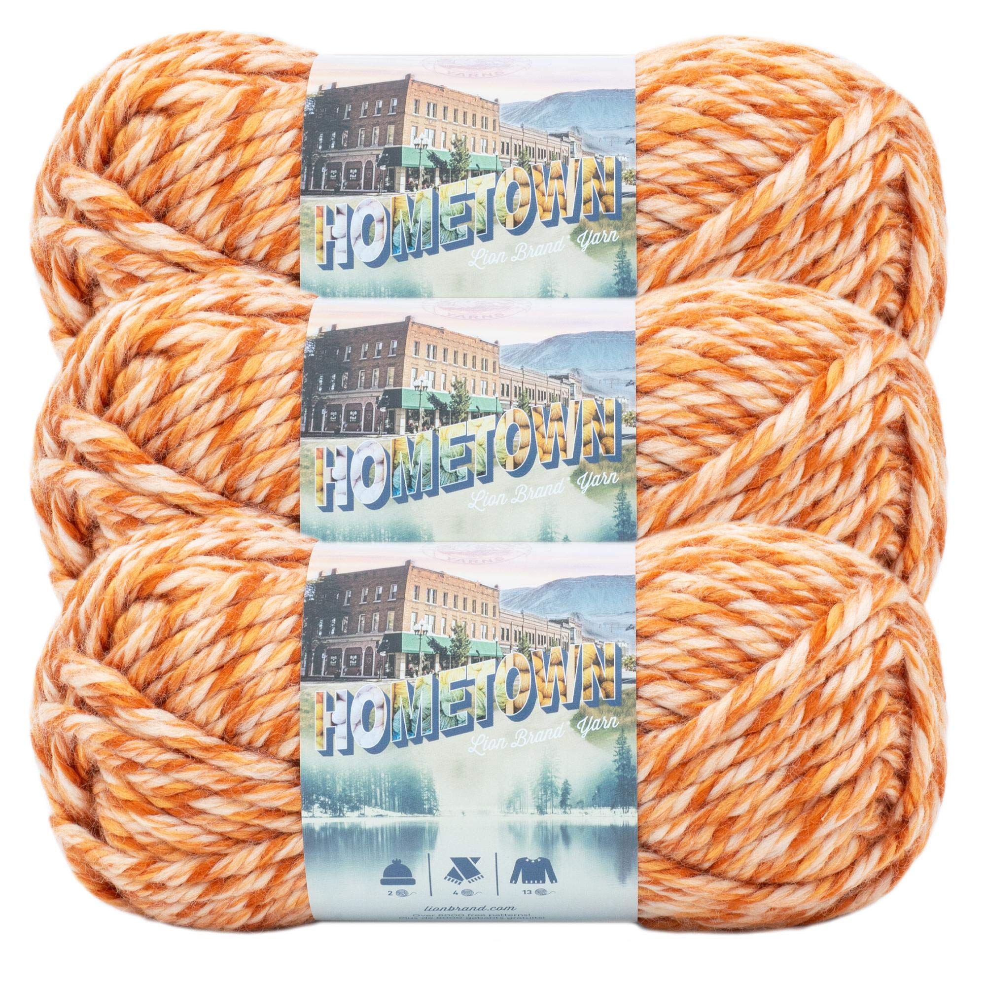 Lion Brand Yarn Hometown Super-Bulky Yarn for Knitting Crocheting Crafting - 3 Pack San Juan Sunset - Perfect for Blankets Scarves Hats and DIY Home Decor Projects