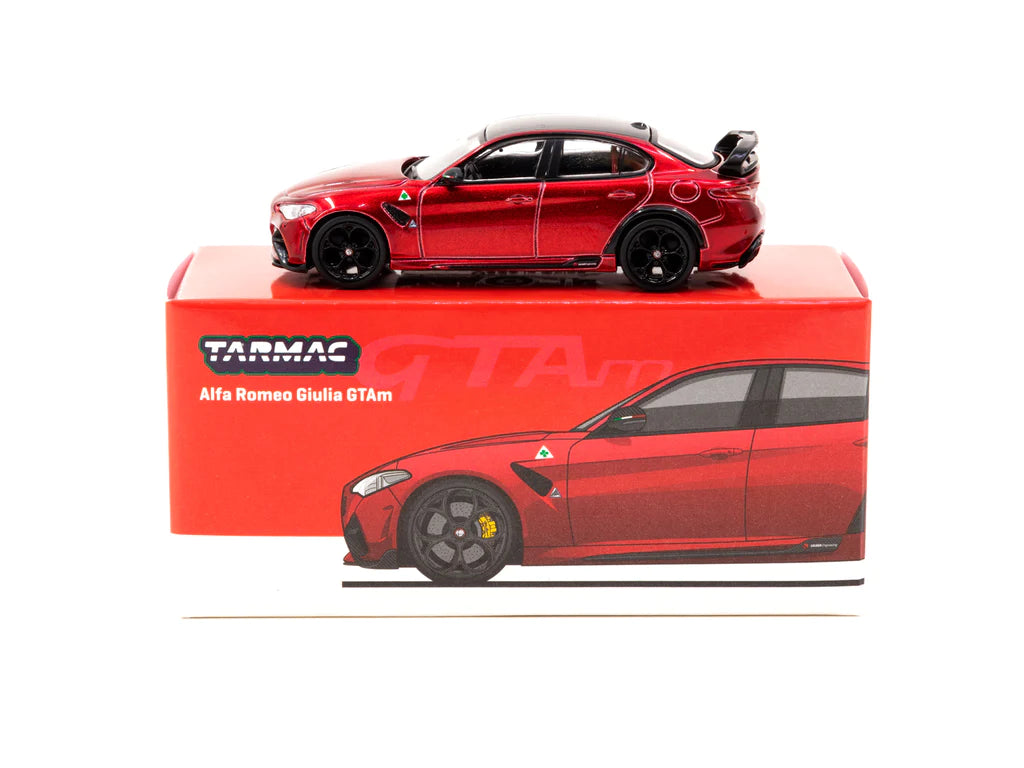 Tarmac Works 1:64 Scale Alfa Romeo Giulia GTAm Diecast Model Car - Red Metallic Finish | Collectible Miniature for Display, Racing Enthusiasts & Gift Giving
