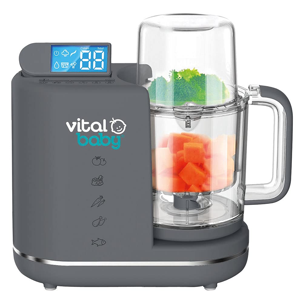 Vital Baby NOURISH Prep & Wean™ - 3-in-1 Baby Food Maker with Steamer, Blender & Sterilizer - 2-Tier Cooking System for Fruits, Vegetables, Meat & Fish - 5 Blending Modes - Perfect for Homemade Baby Food Prep & Weaning Transition - Ideal for Busy Parents & Healthy Infant Nutrition