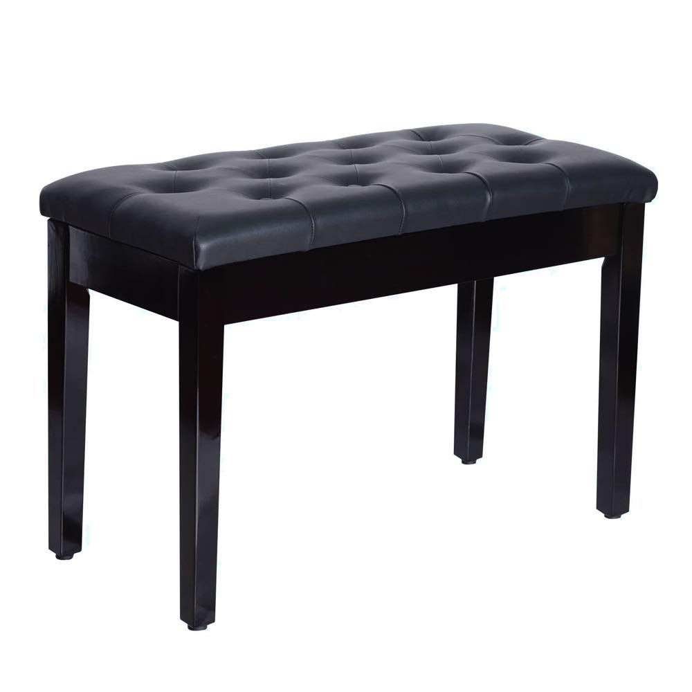 HYPE Traditional Country Birchwood Faux Leather Padded 2-Person Piano Bench - Black, Perfect for Home, Studio, and Church Piano Seating