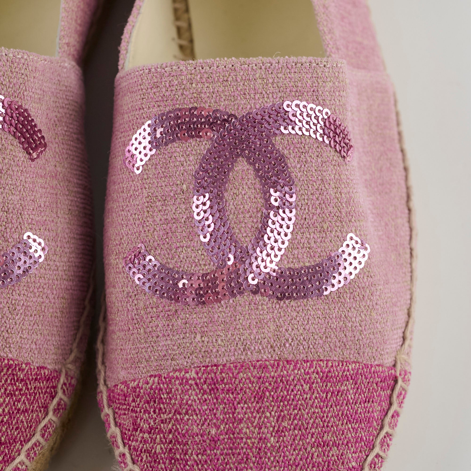 Chanel Sequin Espadrilles Women's Flats Pink Size 40 | Luxury Designer Shoes for Parties, Weddings & Special Occasions