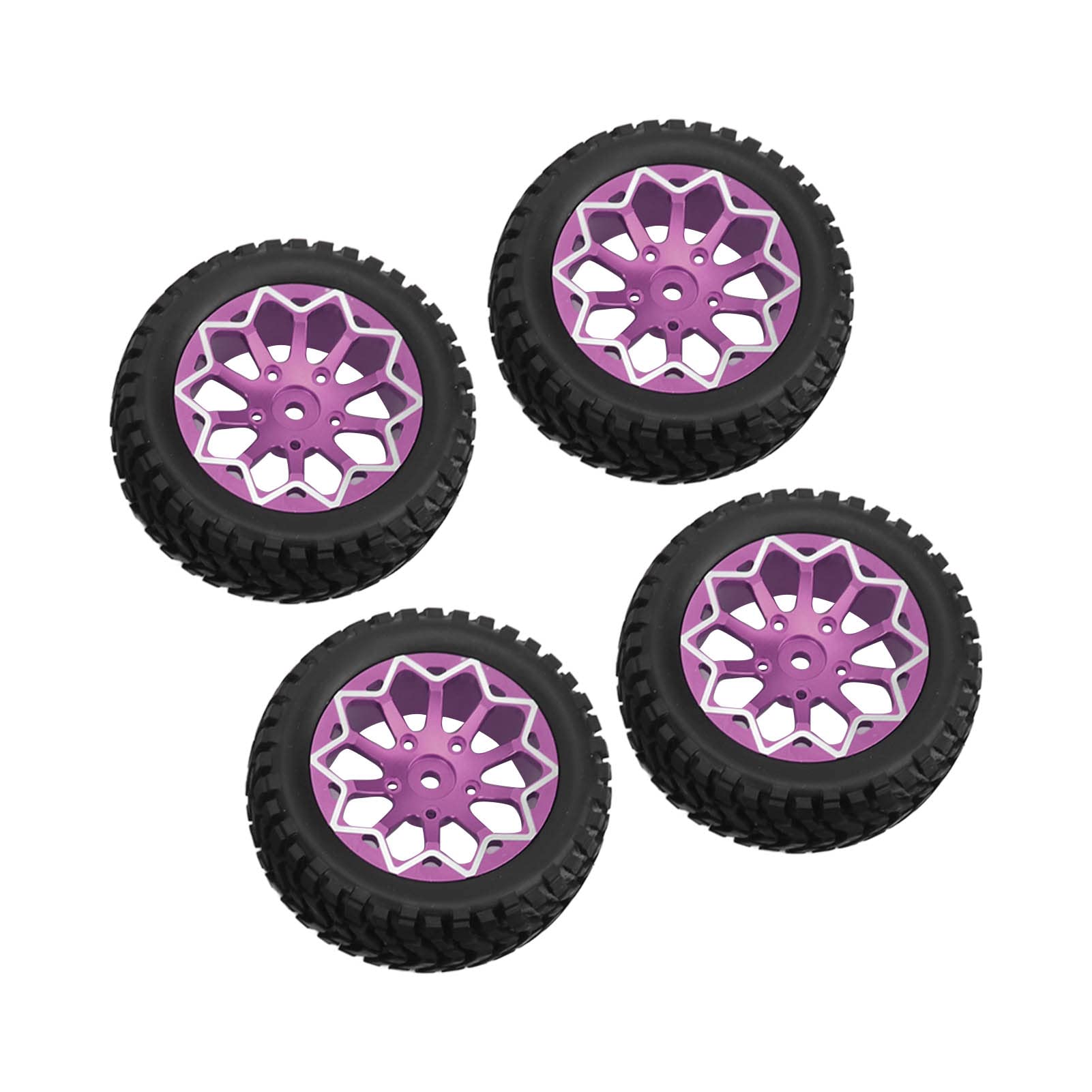 1/10 RC Car Wheels and Tires - Purple Rubber Set for Remote Control Cars, Ideal for Off-Road Racing and Drifting