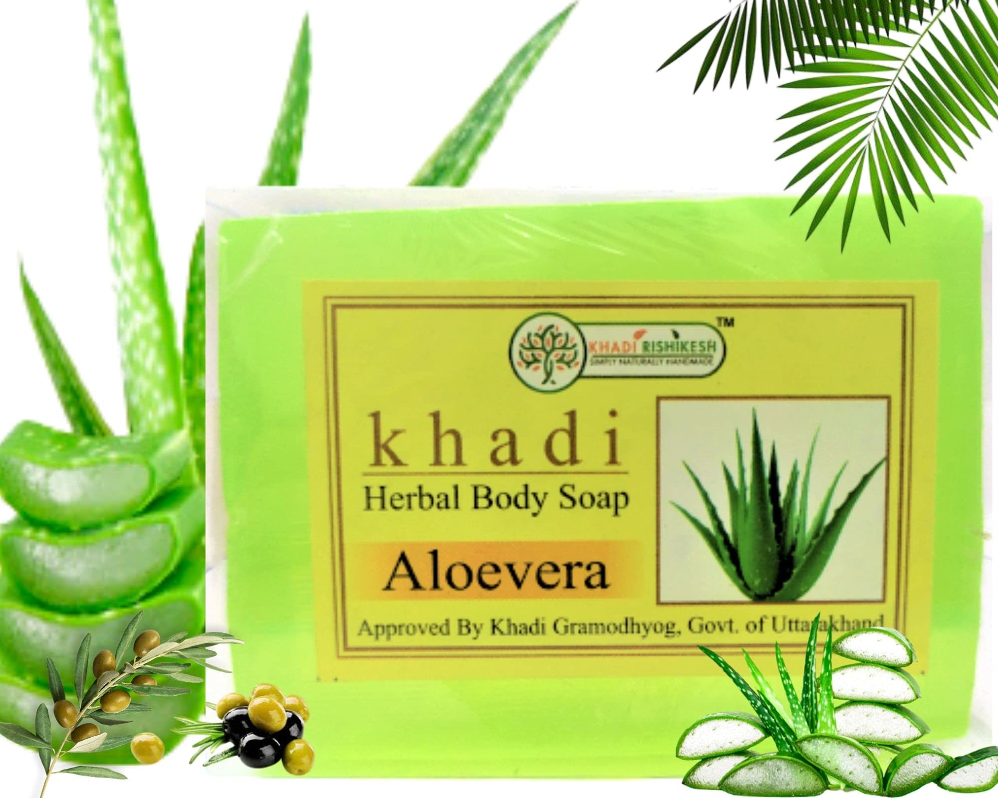 Khadi Rishikesh Herbal Handmade Aloe Vera Soap for Face & Body - Hydrating, Lightens Blemishes, Evens Skin Tone with Olive Oil & Rose Water | Best Natural Soap for Summer, Unisex Gift Set with Free Loofah Sponge (125g x 2) - Perfect for Daily Skincare Routine & Spa-Like Bath Experience