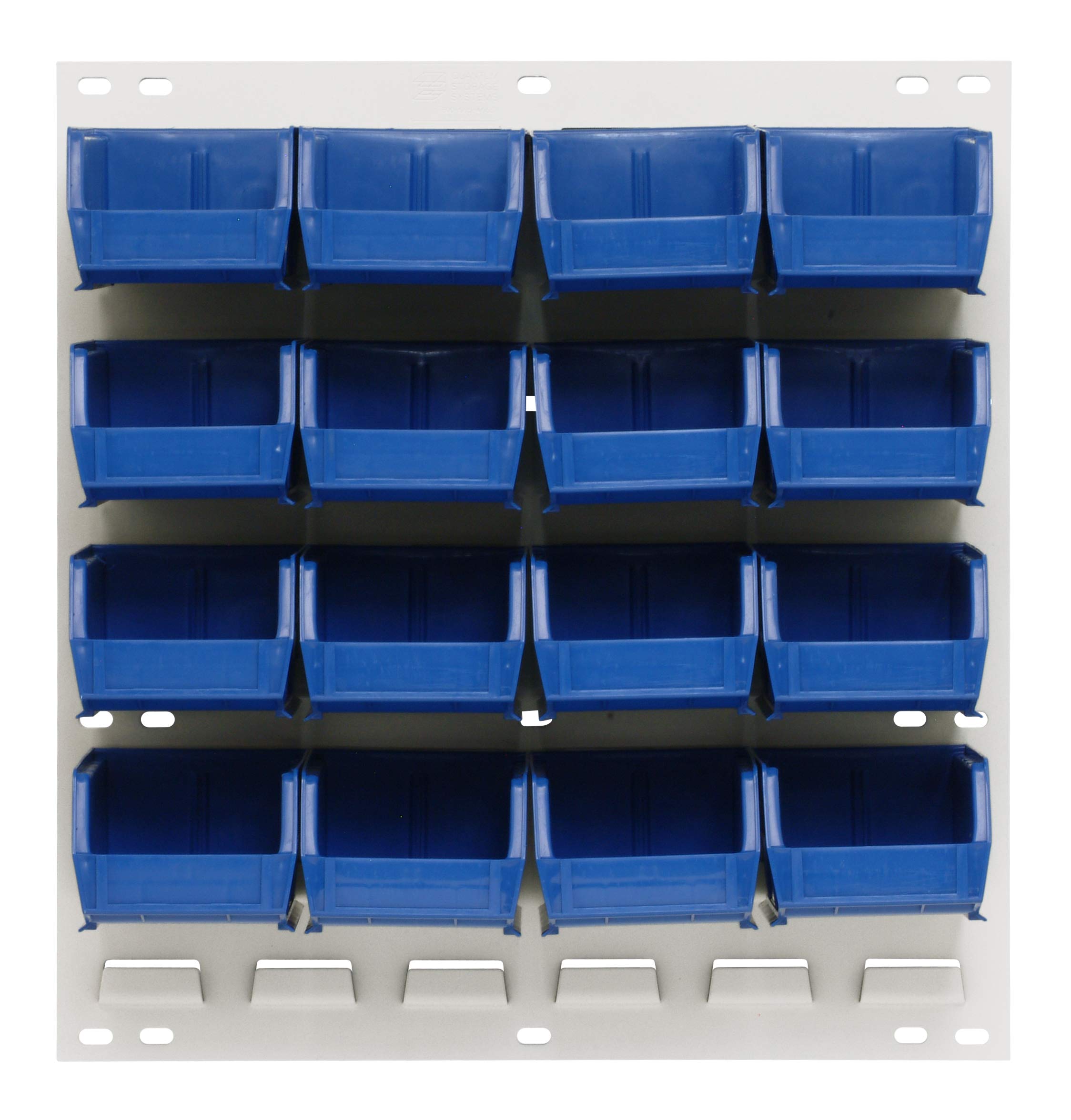 Quantum Storage Systems QLP-1819HC-210-16BL White Louvered Panel Storage Organizer with Blue Bins - 18x19 Inch for Home, Office & Garage Organization