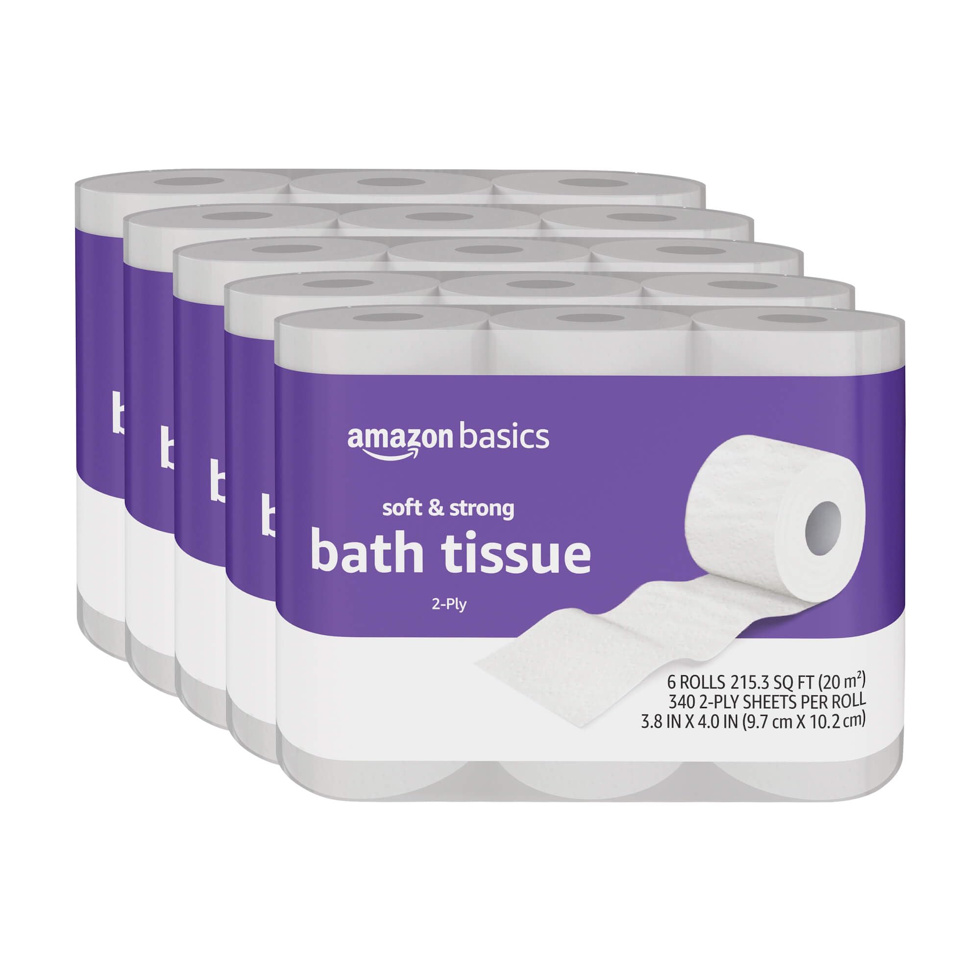 Amazon Basics Soft & Strong 2-Ply Toilet Paper - 30 Ultra Rolls (120 Regular Rolls) | 340 Sheets per Roll | Unscented | Bulk Bathroom Tissue for Home, Office & Commercial Use