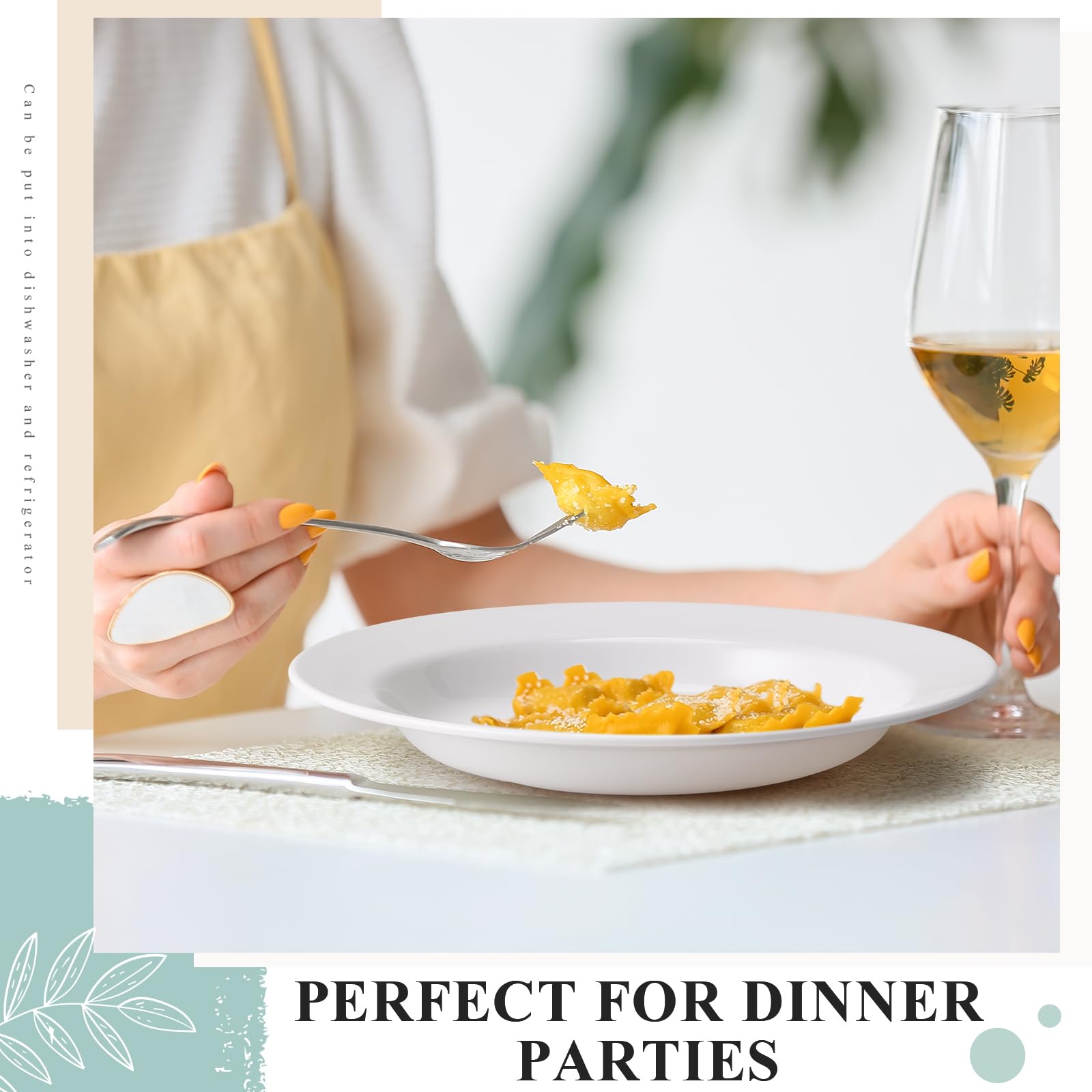 12-Piece 14 oz Pasta Bowls Set - 9 Inch Wide Rim Deep Soup & Salad Plates - White Durable Dinnerware - Microwave, Dishwasher & Fridge Safe - Perfect for Family Meals, Entertaining & Gift Giving